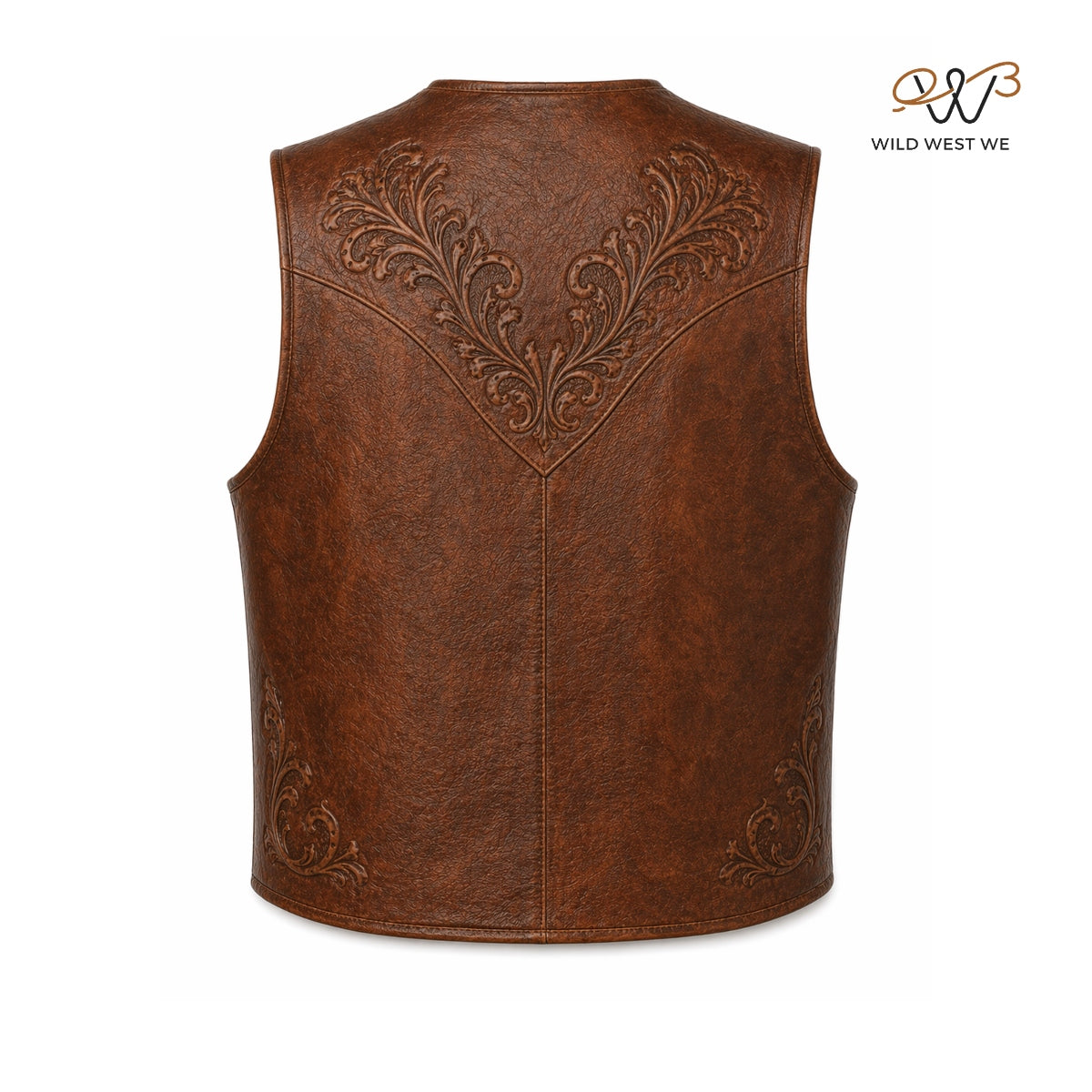 Men’s Tooled Western Leather Vest with Embossed Detailing