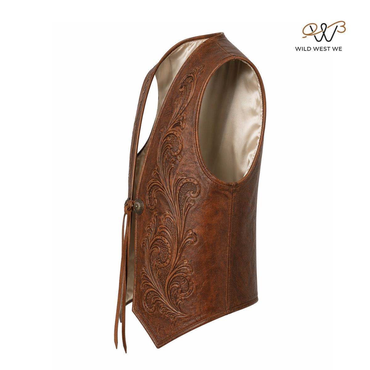 Men’s Tooled Western Leather Vest with Embossed Detailing
