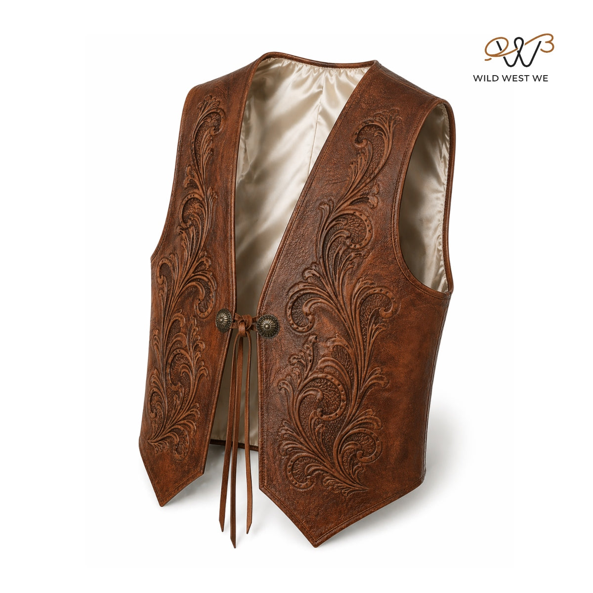 Men’s Tooled Western Leather Vest with Embossed Detailing