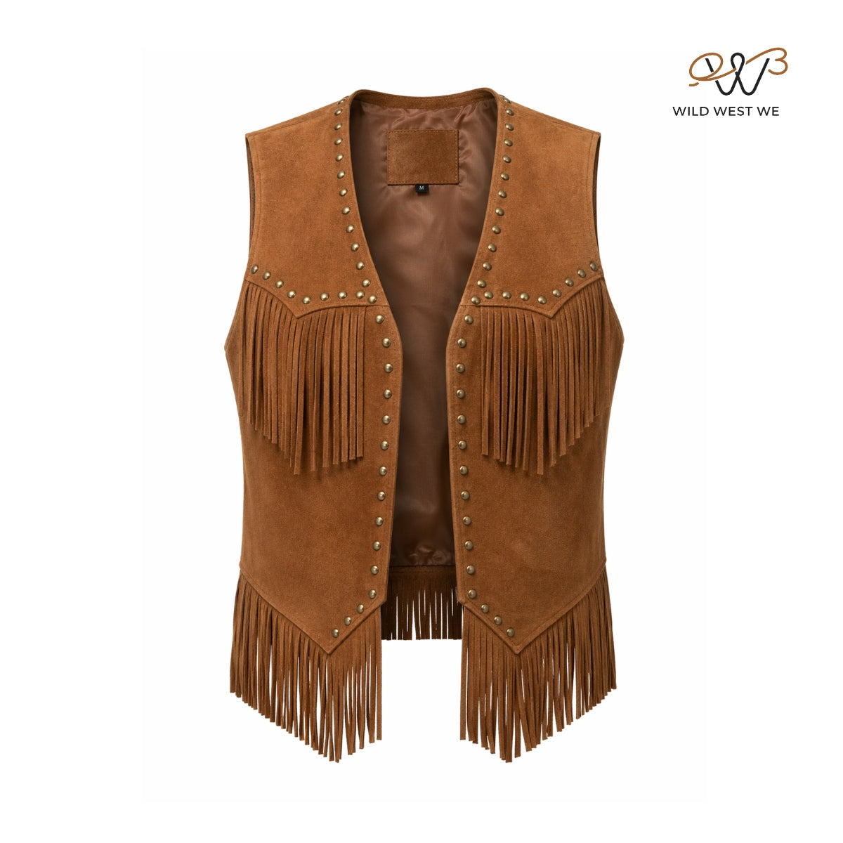 Men’s Western Suede Leather Fringe Vest with Stud Detailing