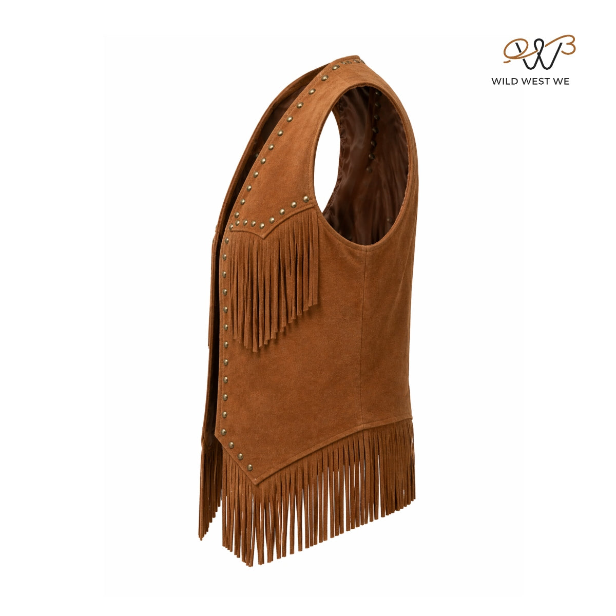 Men’s Western Suede Leather Fringe Vest with Stud Detailing