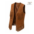 Men’s Western Suede Leather Fringe Vest with Stud Detailing