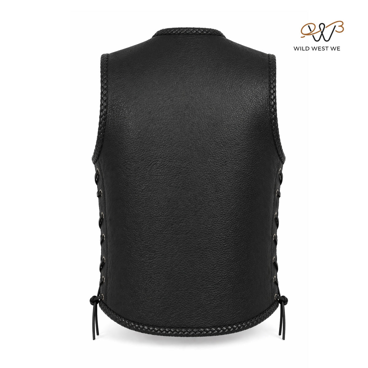 Men’s Black Rugged Leather Vest with Buckle Front