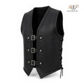 Men’s Black Rugged Leather Vest with Buckle Front