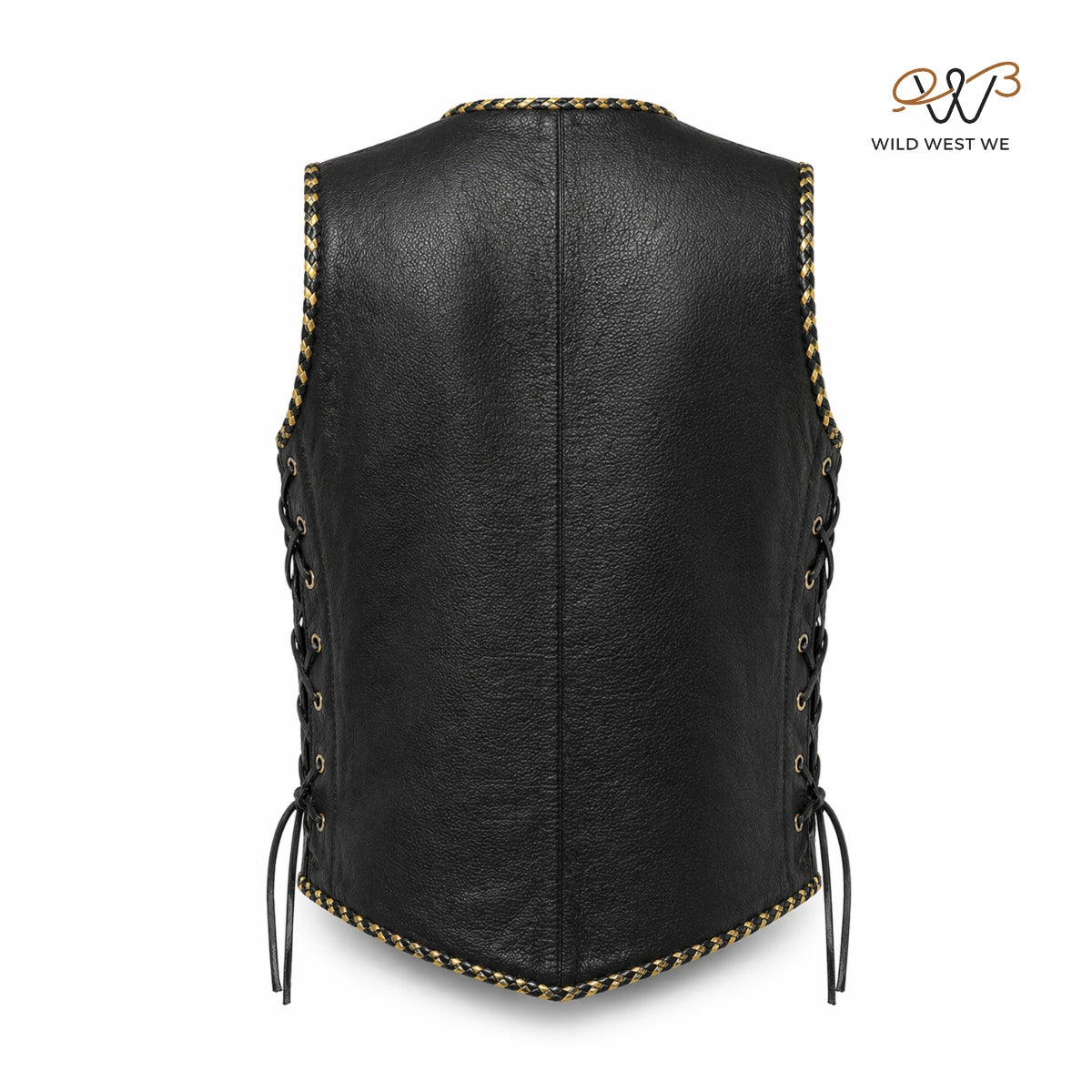 Men’s Black Braided Leather Vest with Buckle Front