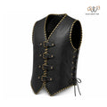 Men’s Black Braided Leather Vest with Buckle Front