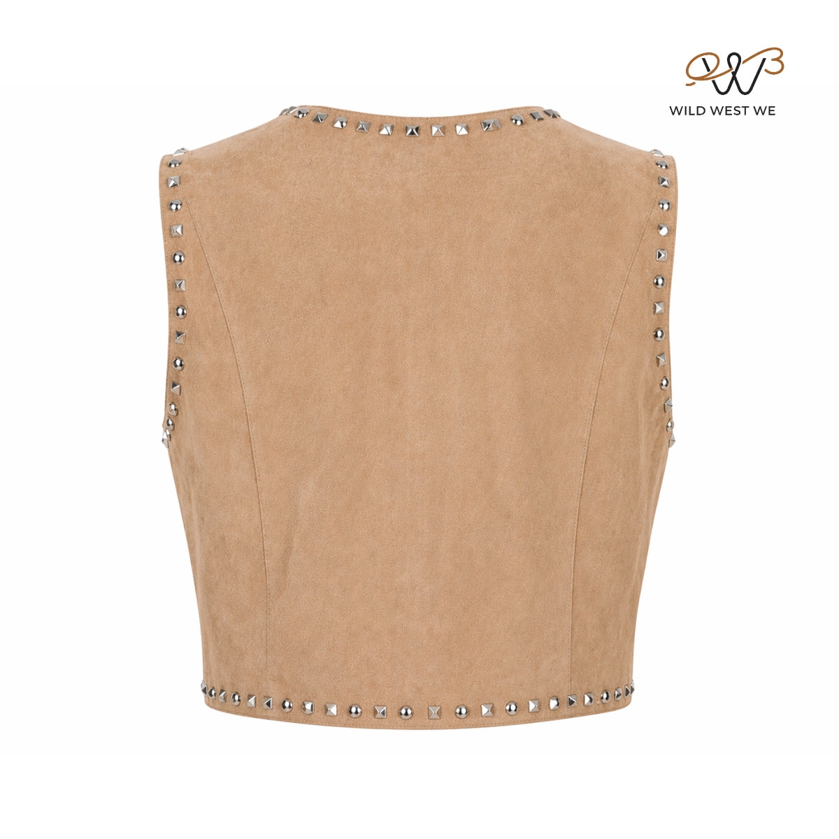 Women’s Beige Suede Leather Studded Vest