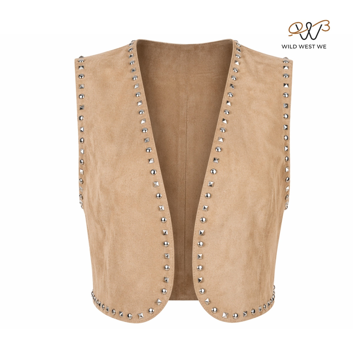 Women’s Beige Suede Leather Studded Vest