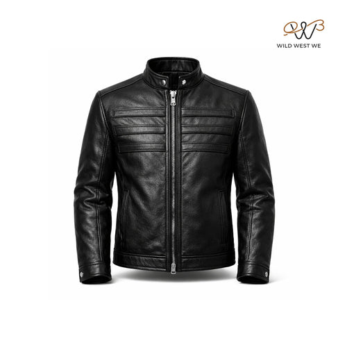 Men’s Black Quilted Panel Leather Jacket