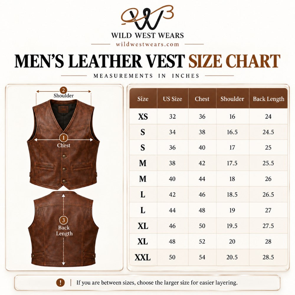 Men’s Black & White Cowhide Leather Vest – Western Style