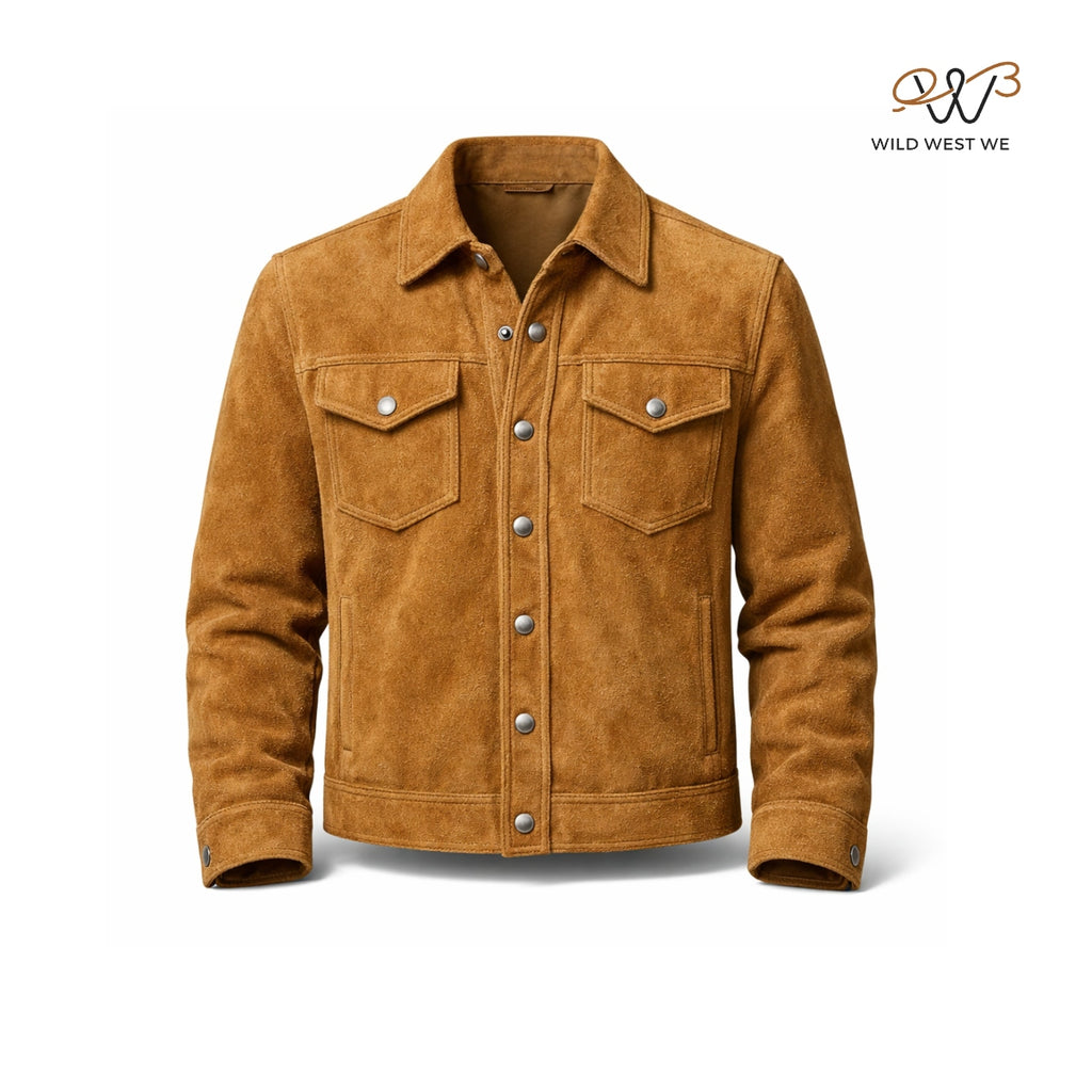 Men’s Tan Suede Western Trucker Jacket