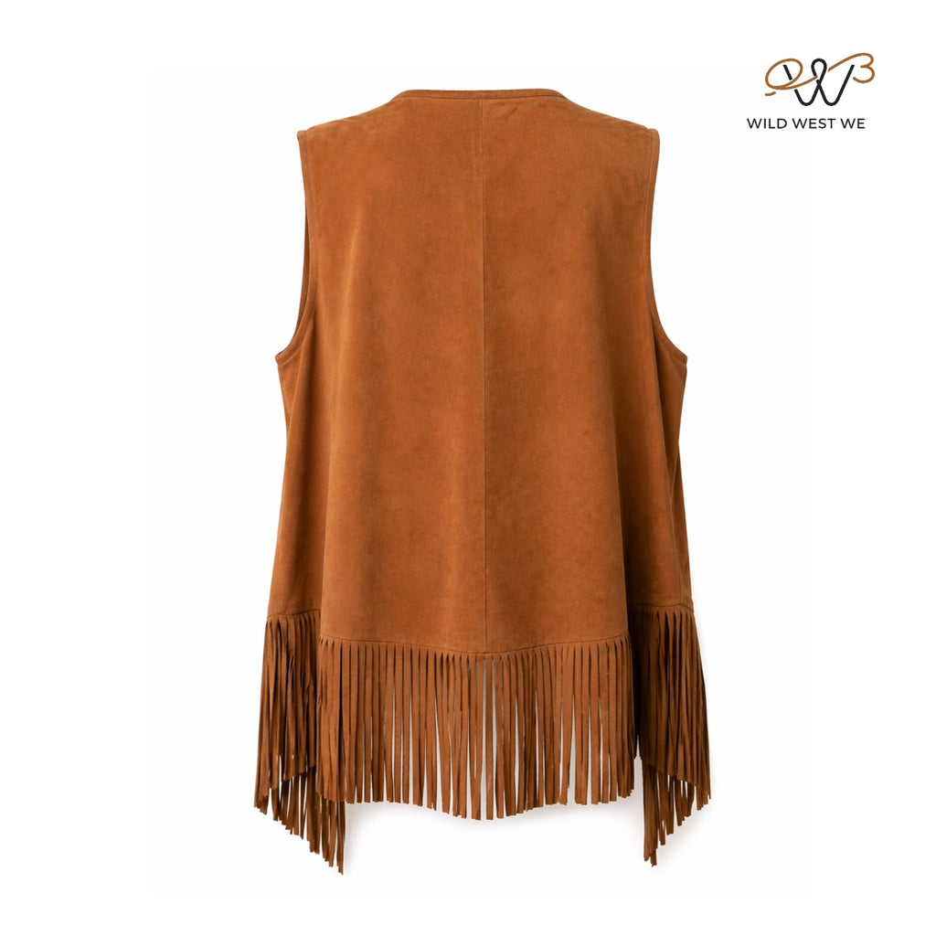 Women’s Tan Suede Fringe Western Vest
