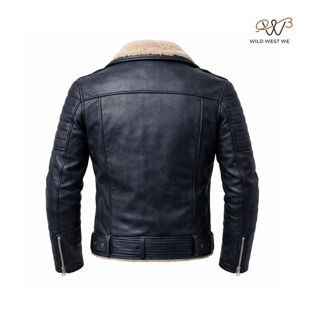 Men’s Black Shearling Biker Leather Jacket