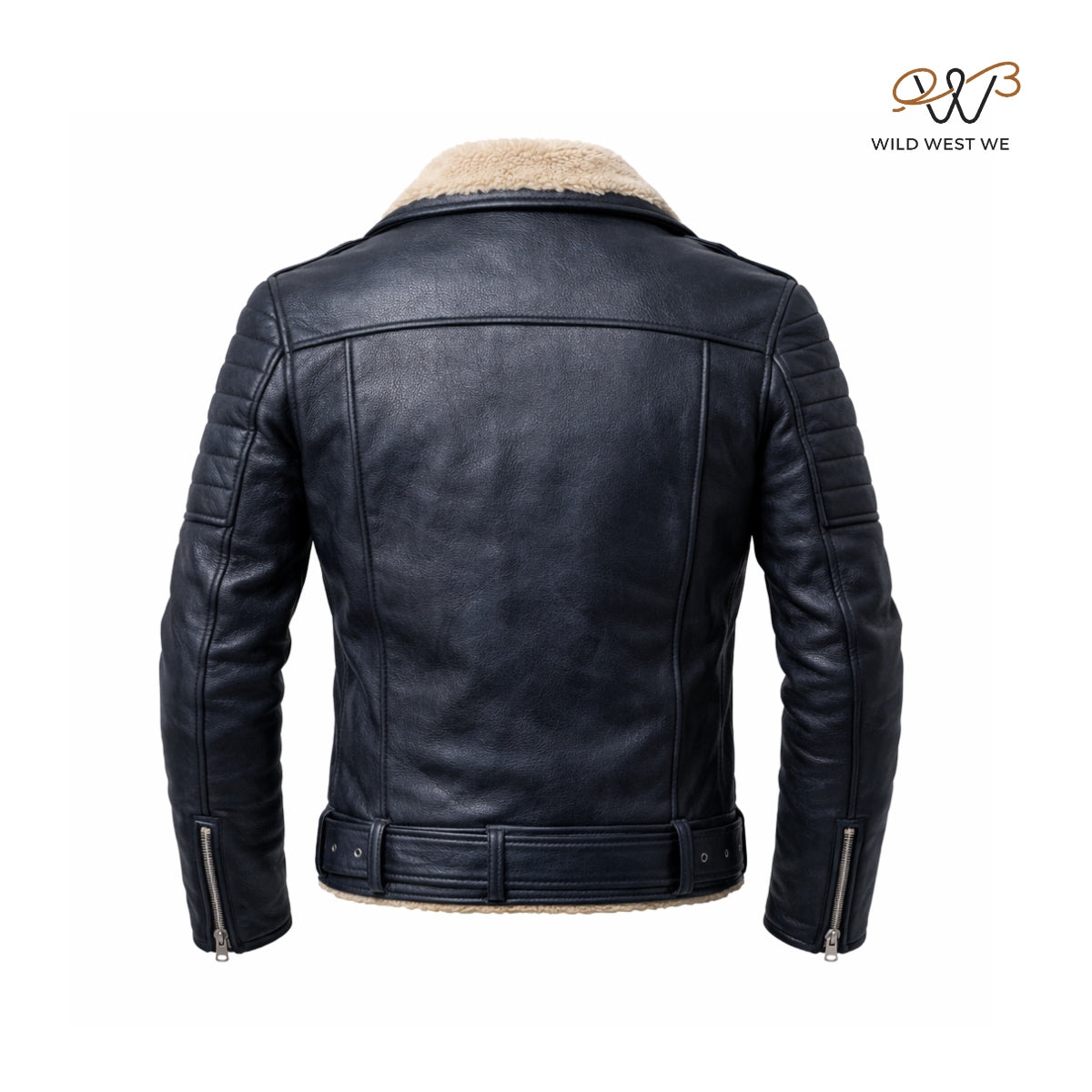 Men’s Black Shearling Biker Leather Jacket
