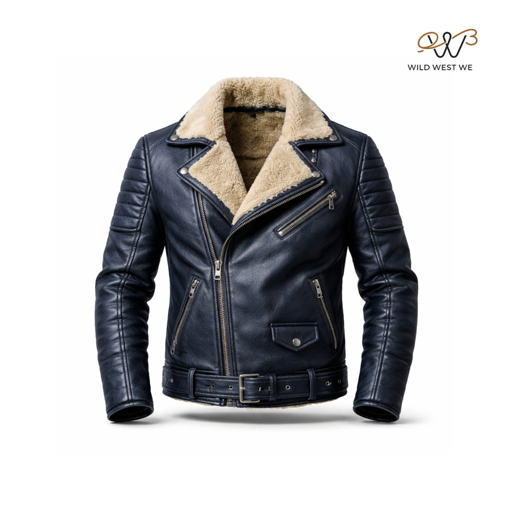 Men’s Black Shearling Biker Leather Jacket
