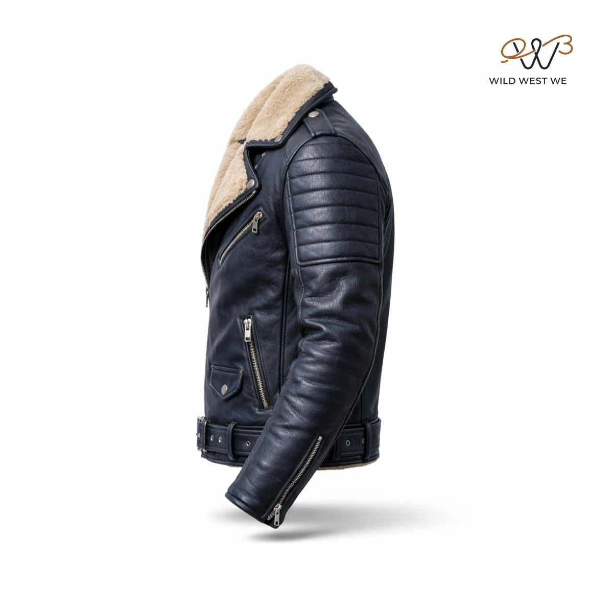 Men’s Black Shearling Biker Leather Jacket