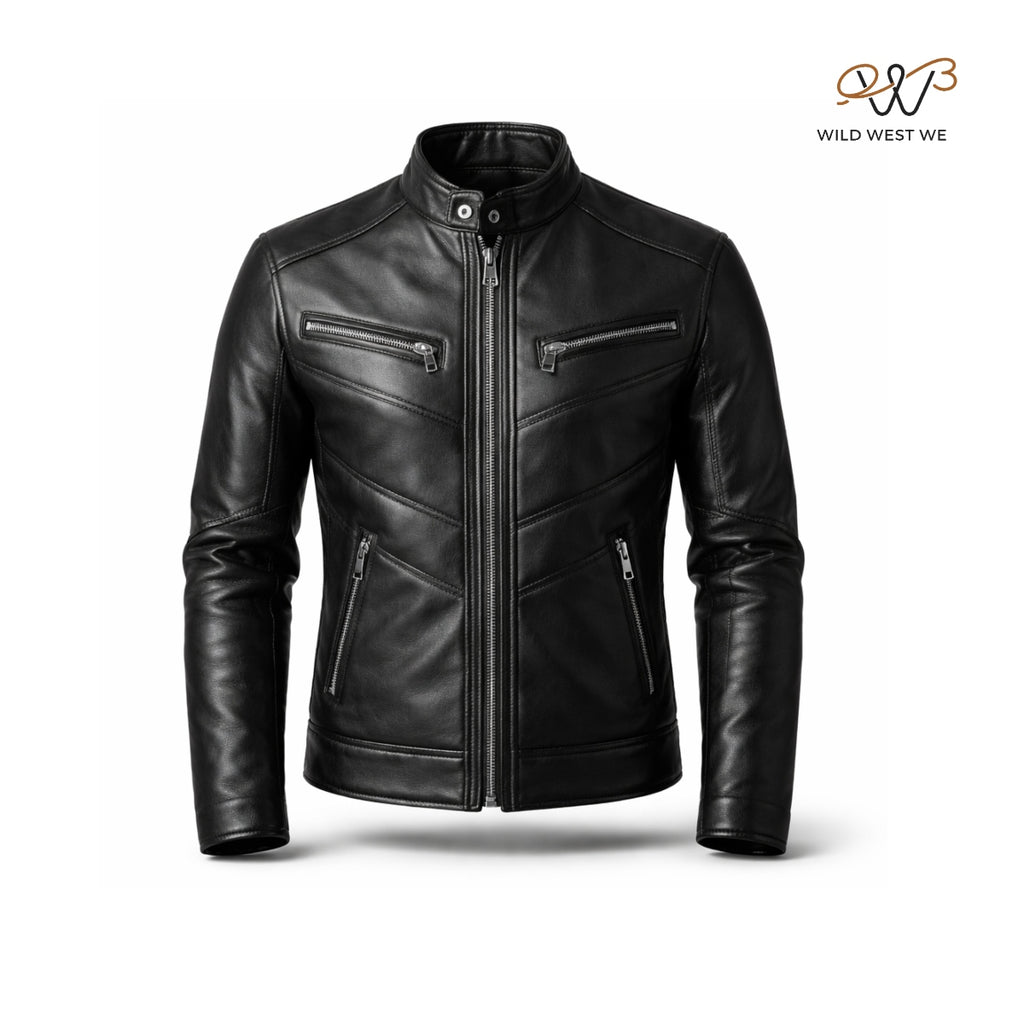 Men’s Black Chevron Panel Leather Jacket