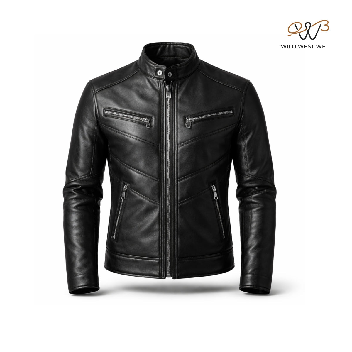 Men’s Black Chevron Panel Leather Jacket