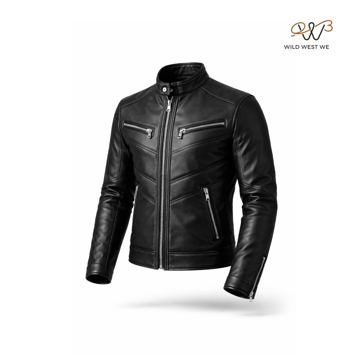 Men’s Black Chevron Panel Leather Jacket