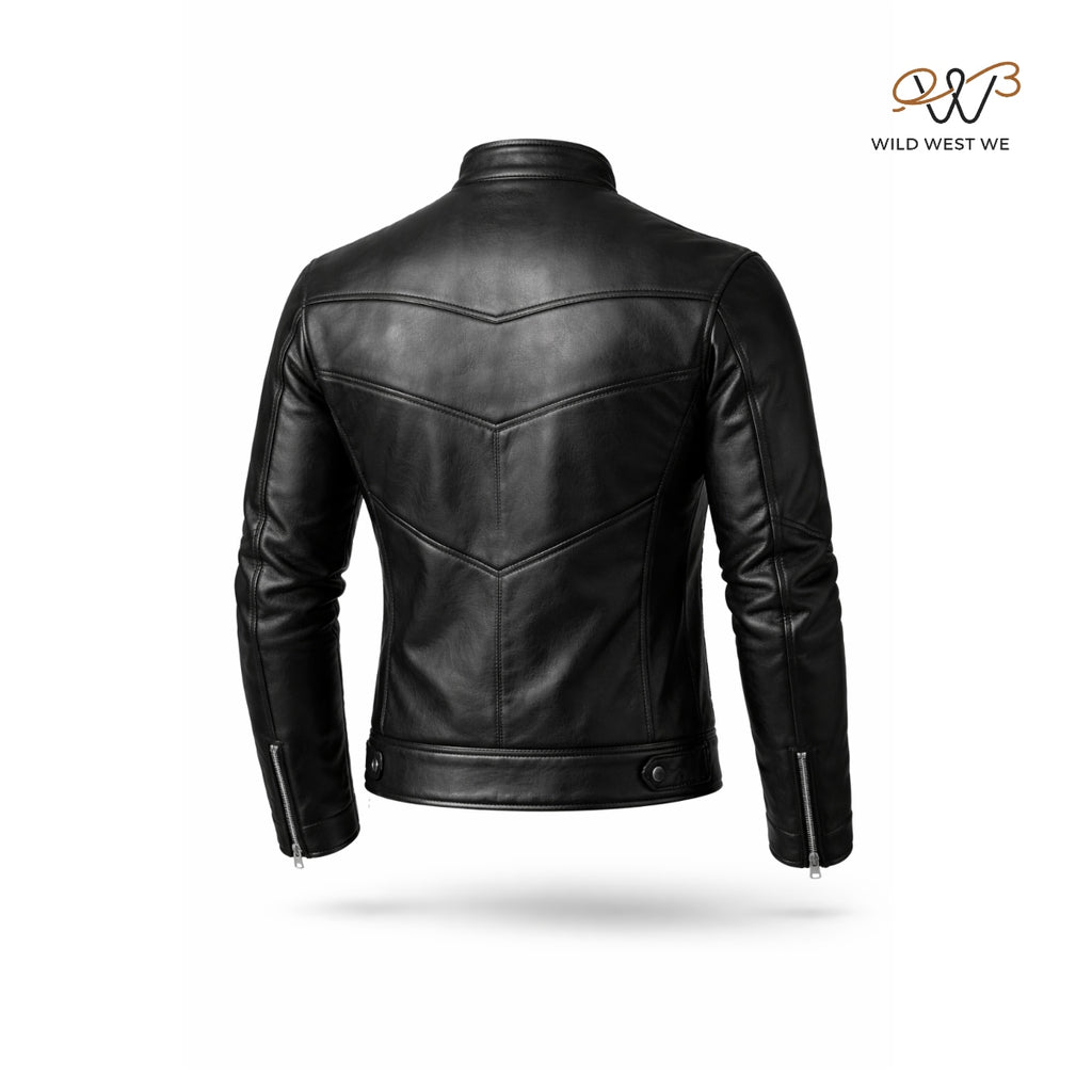Men’s Black Chevron Panel Leather Jacket