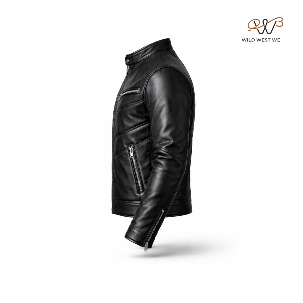 Men’s Black Chevron Panel Leather Jacket