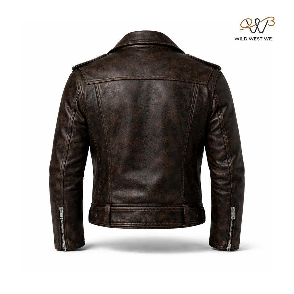 Men’s Distressed Brown Biker Leather Jacket