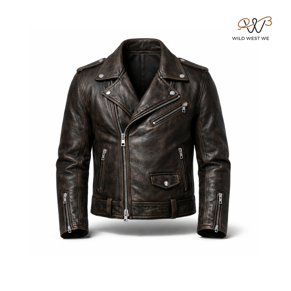 Men’s Distressed Brown Biker Leather Jacket