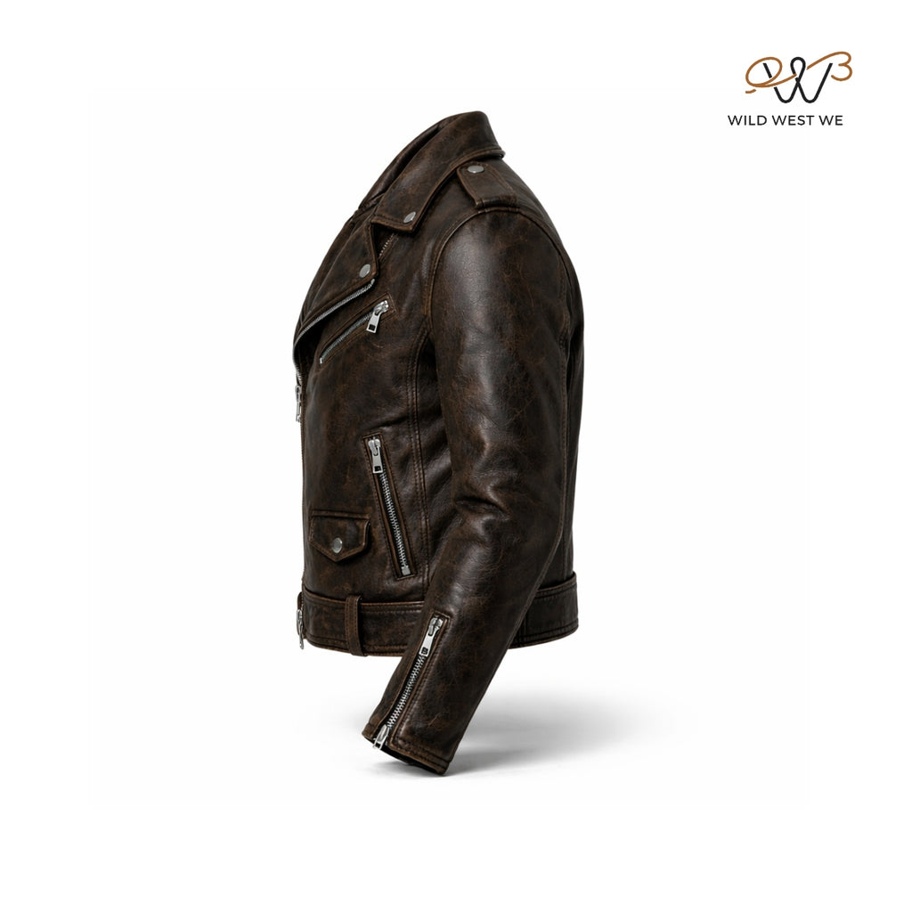 Men’s Distressed Brown Biker Leather Jacket